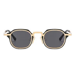 Retro square mixed metal sunglasses in black and gold finish for men and women