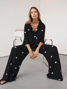 Women's chic two-piece chiffon set with black and white polka dot print design