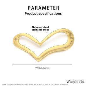 Détails du pendentif en forme de cœur en acier inoxydable avec dimensions 39x20mm