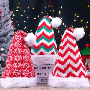 Cappello Di Natale Maglia Peluche Velluto Quadri Motivo Fiocco Di Neve Copricapo Da Festa Per Adulti E Bambini