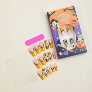 Halloween Kunstnägel Set mit Kürbis- und Spinndesign, inklusive Kleber und Nagelfeile