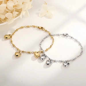 Stainless Steel Heart Pendant Bracelet Minimalist Bead Chain With Hearts Elegant Jewelry For Women Girls