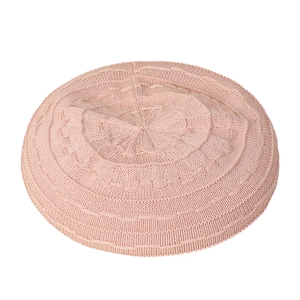 Pink knit beret for women featuring soft wave textures on a clean white background