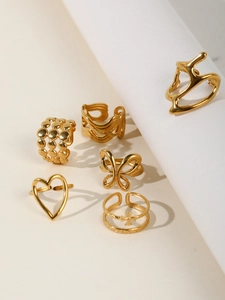 Detailed set of 18k gold plated open rings featuring butterfly and heart motifs