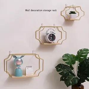 Nordic Wall Mounted Floating Shelf Iron Wood Geometric Wave Decorative Storage Organizer For Living Room Bathroom Kitchen
