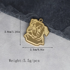 Gold bulldog pendant necklace with product dimensions 2.9cm height and 5.5g weight