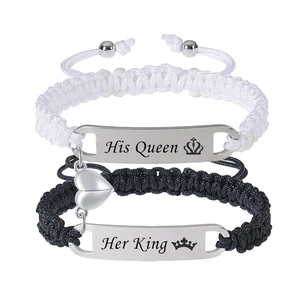 Stainless Steel Magnetic Couple Bracelets Heart Attraction Letter Pattern Woven Rope Adjustable Relationship Jewelry Gift