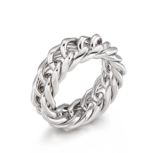 Polished silver stainless steel Cuban link chain ring for men with minimalist aesthetic