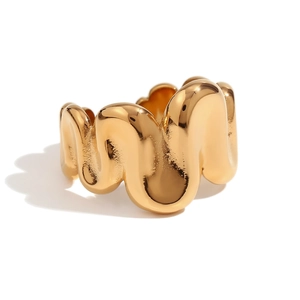 Minimalist 18K gold plated stainless steel wave ring with a polished geometric design