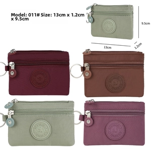 Mini nylon zipper coin purses in various colors with key rings and size dimensions