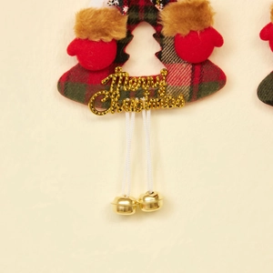 Plaid Christmas tree ornament with Merry Christmas sign and golden bells on red gloves