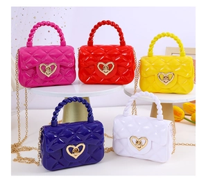 Quilted jelly mini bags in five colors with heart locks and golden chain straps