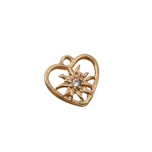 Golden hollow heart pendant with star pattern and white gemstone for jewelry making