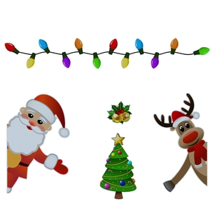 Detailed view of colorful magnetic reflective Christmas stickers with Santa and reindeer motifs
