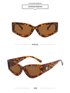 Leopard cat-eye sunglasses with star metal detail showing front and side view