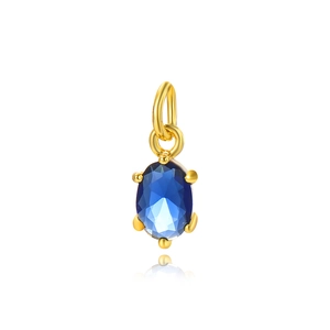 Exquisite 5x7 blue oval zircon pendant with gold prong setting on a white background