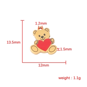 Golden stainless steel teddy bear pendant with red heart and 13.5x12mm size details