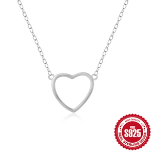 Classic S925 sterling silver minimalist hollow heart pendant necklace for women