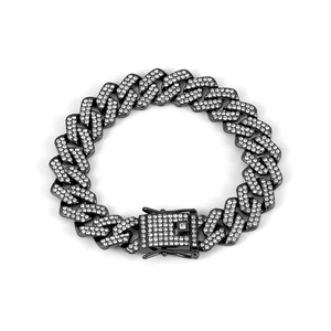 Detailed close-up of 14mm black diamond-encrusted Cuban link bracelet with secure clasp