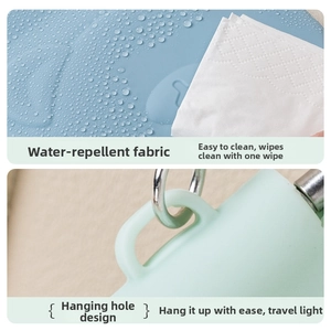 Close-up of waterproof silicone pouch showing water droplets and a metal hanging hook