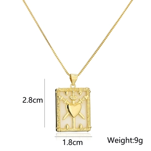 18K gold plated shell necklace with 3 of swords tarot heart pendant and size specs