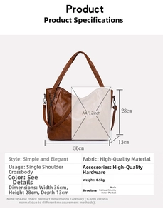 Detailed size guide for brown pebble leather tote bag with tassel accent and large capacity