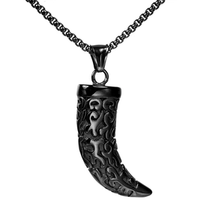 Crescent Horn Pendant Necklace Men Stainless Steel Hollow Totem Pattern Tribal Gothic Jewelry Accessory Gift For Him