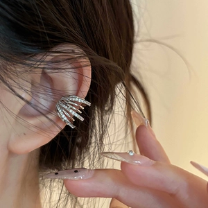 Silver multi-layer ear cuff featuring sparkling zircons for women's non-pierced ears