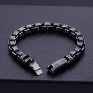 Bracciale da uomo industriale retrò in acciaio al titanio annerito con catena a maglie