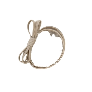 Elastic beige fabric hair scrunchie with a ribbed texture and cute bow knot detail