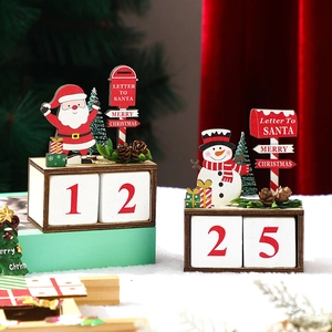 Wooden Christmas Advent Calendar Mailbox Ornament Santa Snowman Manual Date Countdown Blocks Desktop Holiday Decoration