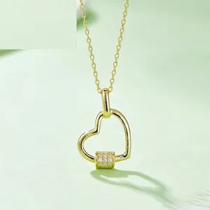 Minimalist S925 silver heart pendant necklace with gold finish and moissanite accents