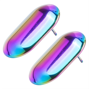 Rainbow-plated 304 stainless steel capsule-shaped earrings with colorful gradient finish
