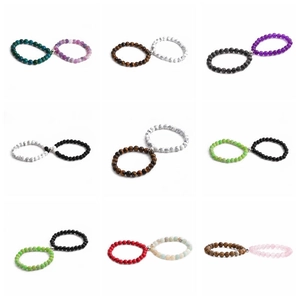8mm natural stone beaded bracelets set with magnetic heart clasp for couples