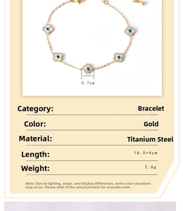 Detailed technical specifications for gold stainless steel clover eye charm bracelet