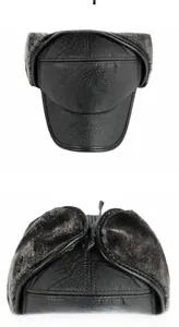 Détails du bonnet d'hiver en similicuir avec doublure en fourrure et cache-oreilles