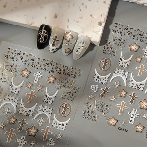 5D Embossed Nail Art Stickers Retro Punk Leopard Print Cross Star Flower Pattern Waterproof Self Adhesive DIY Manicure