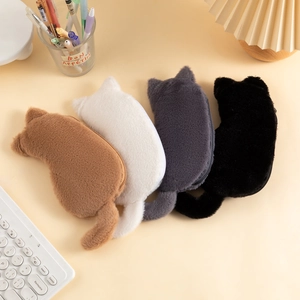 Cute Cat Shaped Plush Pencil Case Soft Faux Fur Stationery Pouch Zipper Large Capacity Makeup Storage Bag Cartoon Gift