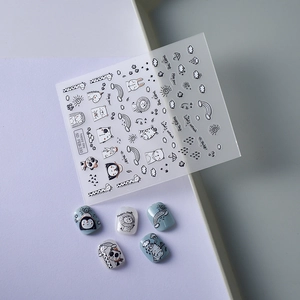 Stickers ongles 5D relief animaux avec dessins de panda, lion et manchot mignons