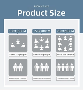 Size chart for folding picnic basket with capacity details for 1 to 8 persons