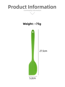 Detailed size parameters of 27.5cm green silicone spatula showing weight and dimensions