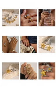 Collage of stainless steel star jewelry set with 18K gold plating and zircon details