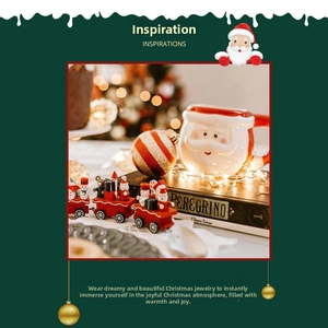 Festive Christmas lifestyle setting with Santa ceramic mug and holiday decorations