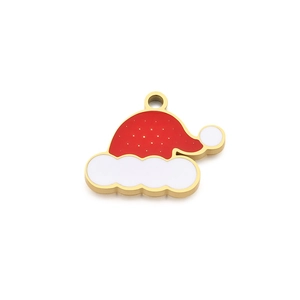 Christmas Santa hat pendant in red enamel with gold-tone stainless steel finish