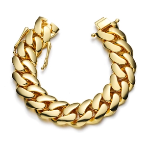 Polished 18k gold plated chunky Cuban link bracelet with secure butterfly clasp closure