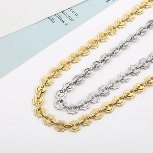 Main view of gold and silver sunflower gear link necklaces in polished stainless steel