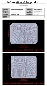 Detailed view of DIY resin silicone molds for vintage earrings with size specifications