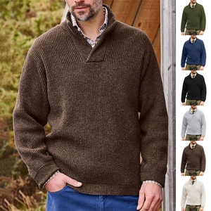 Men's British Retro Ribbed Knit Sweater Half Zip Stand Collar Long Sleeve Solid Acrylic Pullover Warm Thick Casual Jumper