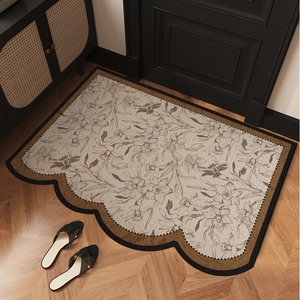French Vintage Floral Entrance Door Mat PVC Leather Waterproof Oilproof Non-Slip Trimmable Floor Rug Home Decor