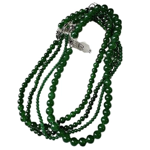 Multi-layer green beaded pearl necklace with vintage silver clasp for women